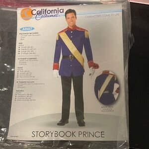 California Costumes Storybook Prince Jacket in Blue and Gold Sash and black belt
